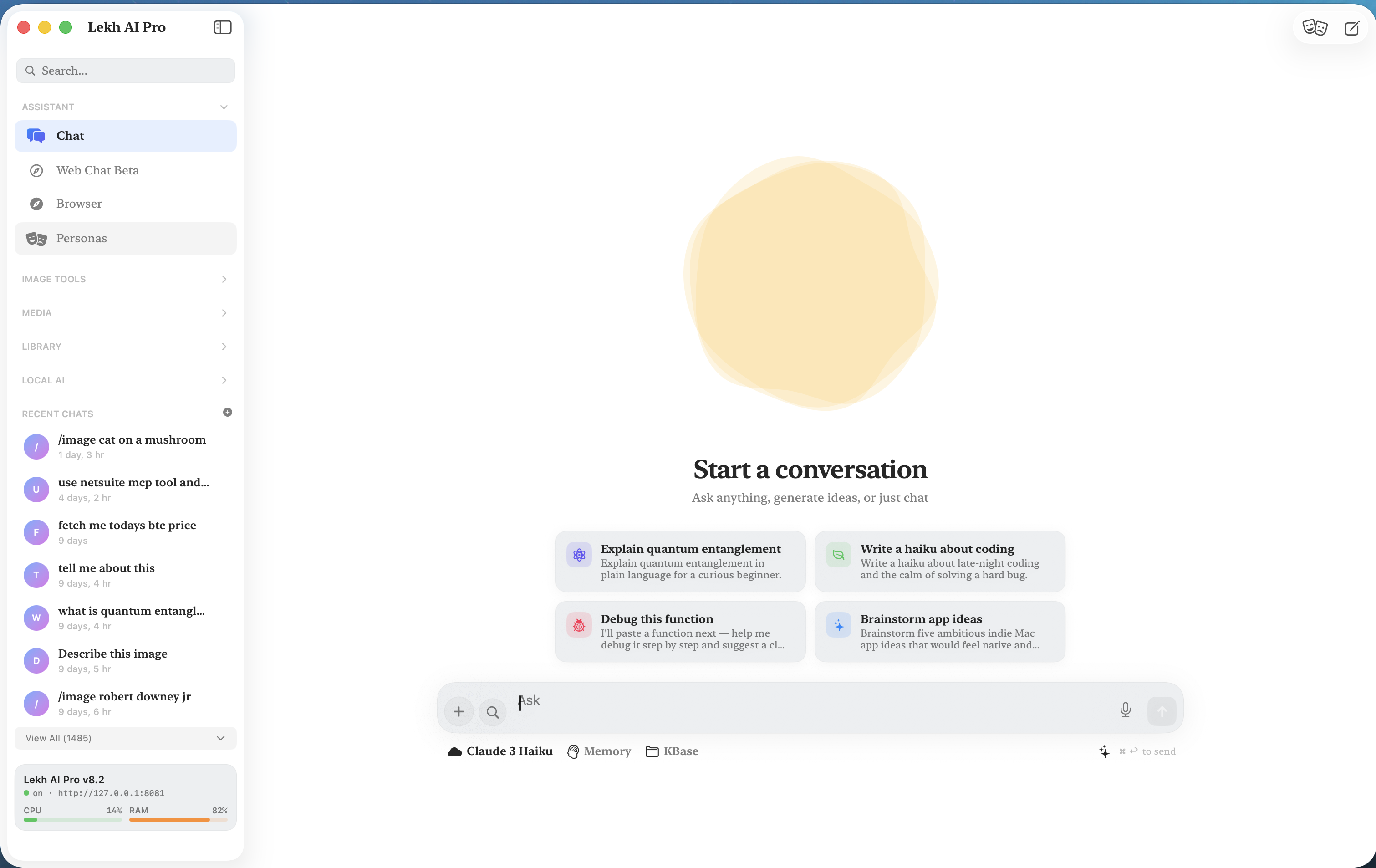Lekh AI Pro chat interface with conversation starters