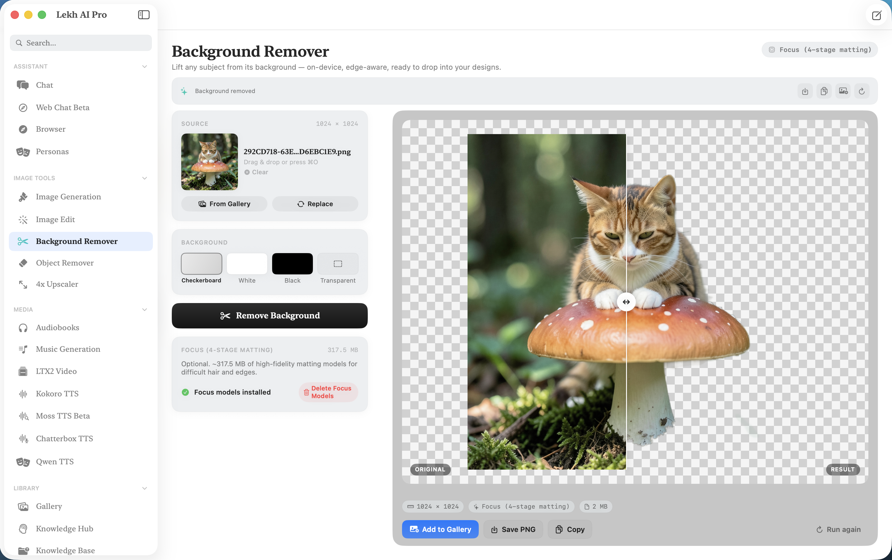 Lekh AI Pro background remover with before and after preview