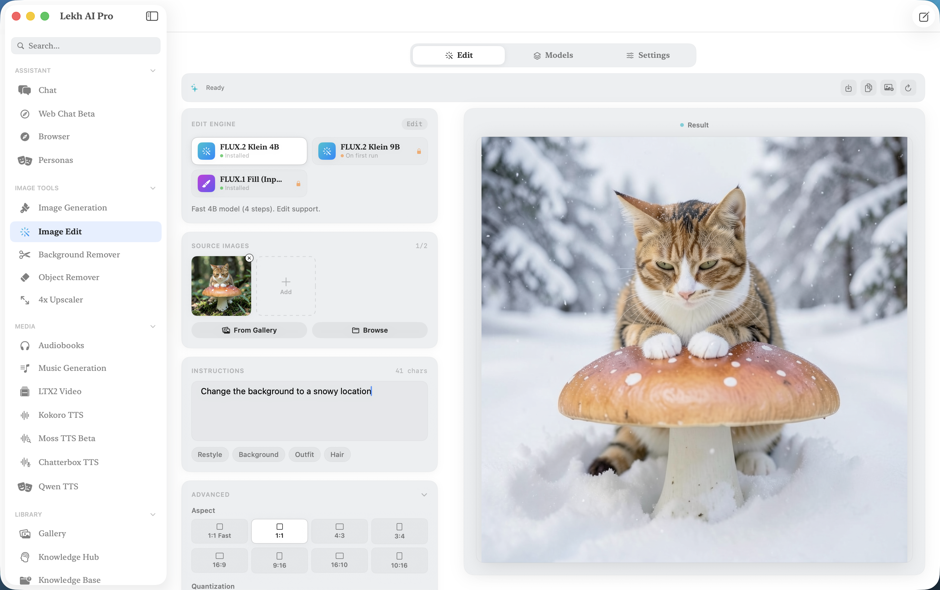 Lekh AI Pro image edit with background replacement preview